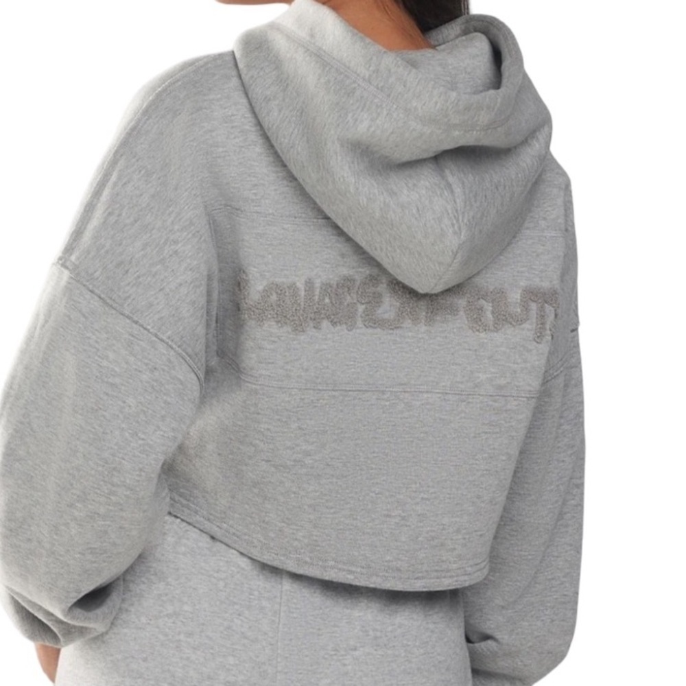 NWT Savage x Fenty Xssential Crop Hoodie Pullover Embroidered Logo Grey Sz 8-10